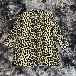 Zara Black Tan Animal Print Blouse Size XL